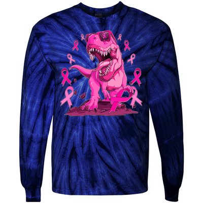 Breast Cancer Awareness Wear Pink Trex Dinosaur Tie-Dye Long Sleeve Shirt