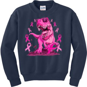 Breast Cancer Awareness Wear Pink Trex Dinosaur Kids Sweatshirt