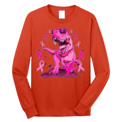 Breast Cancer Awareness Wear Pink Trex Dinosaur Long Sleeve Shirt