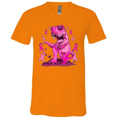 Breast Cancer Awareness Wear Pink Trex Dinosaur V-Neck T-Shirt