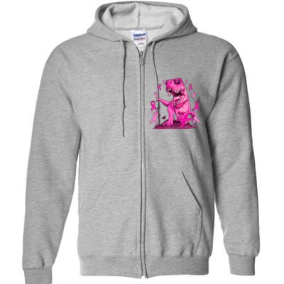 Breast Cancer Awareness Wear Pink Trex Dinosaur Full Zip Hoodie