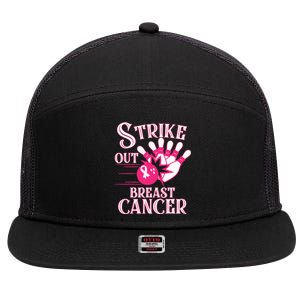 Breast Cancer Awareness Bowling Strike Out Pink Ribbon 7 Panel Mesh Trucker Snapback Hat