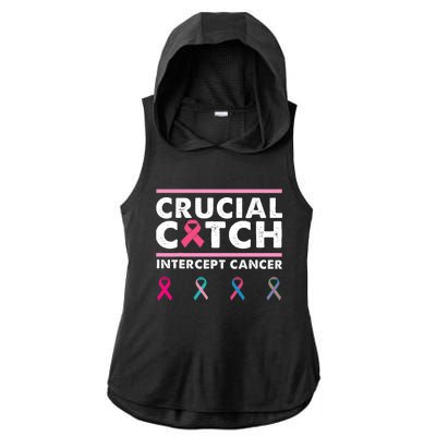 Breast Cancer Awareness Crucial A Catch Intercept Cancer Ladies PosiCharge Tri-Blend Wicking Draft Hoodie Tank