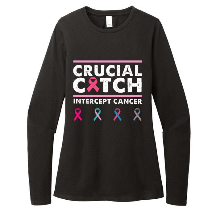 Breast Cancer Awareness Crucial A Catch Intercept Cancer Womens CVC Long Sleeve Shirt