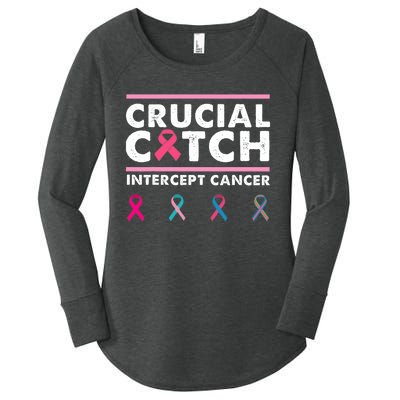 Breast Cancer Awareness Crucial A Catch Intercept Cancer Women's Perfect Tri Tunic Long Sleeve Shirt