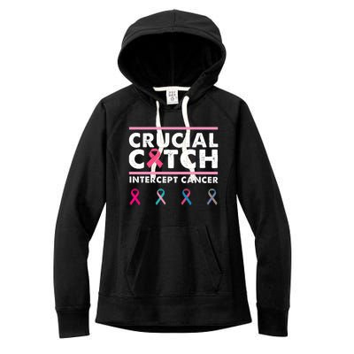 Breast Cancer Awareness Crucial A Catch Intercept Cancer Women's Fleece Hoodie