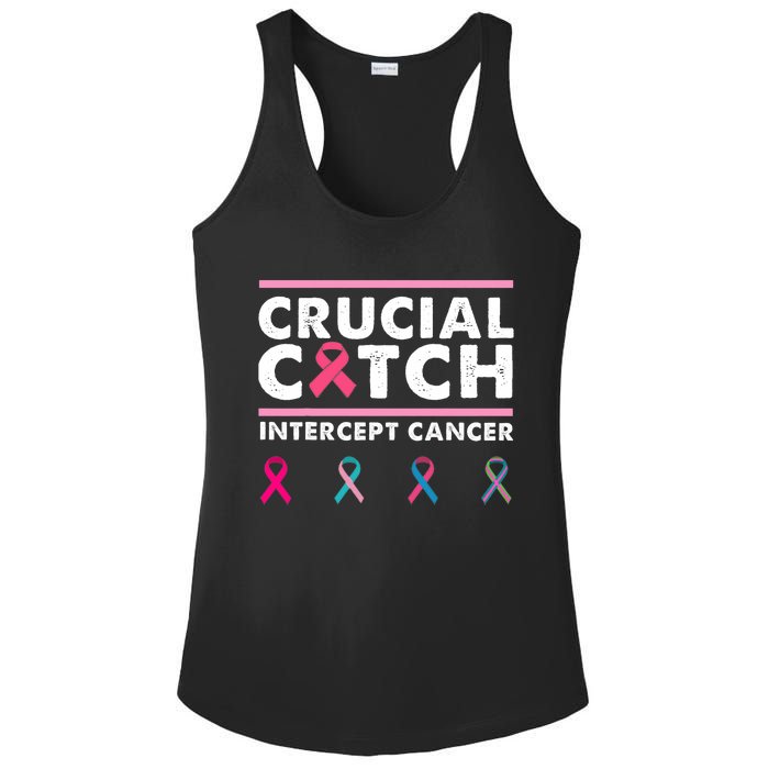 Breast Cancer Awareness Crucial A Catch Intercept Cancer Ladies PosiCharge Competitor Racerback Tank