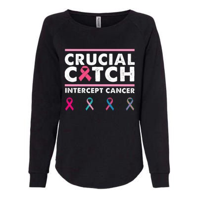 Breast Cancer Awareness Crucial A Catch Intercept Cancer Womens California Wash Sweatshirt