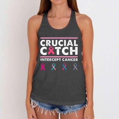 Breast Cancer Awareness Crucial A Catch Intercept Cancer Women's Knotted Racerback Tank