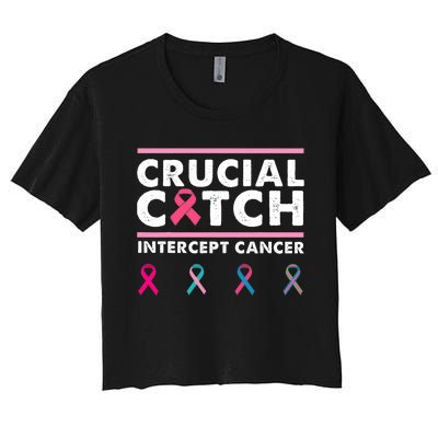 Breast Cancer Awareness Crucial A Catch Intercept Cancer Women's Crop Top Tee