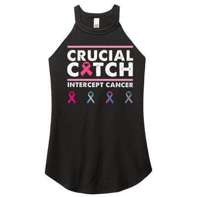 Breast Cancer Awareness Crucial A Catch Intercept Cancer Women's Perfect Tri Rocker Tank