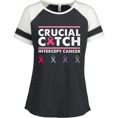 Breast Cancer Awareness Crucial A Catch Intercept Cancer Enza Ladies Jersey Colorblock Tee