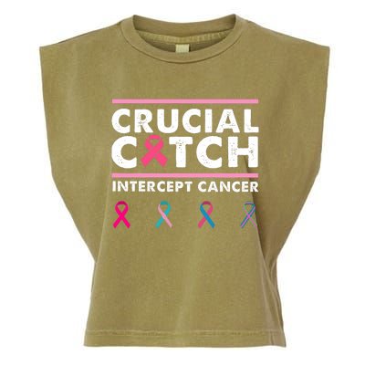 Breast Cancer Awareness Crucial A Catch Intercept Cancer Garment-Dyed Women's Muscle Tee