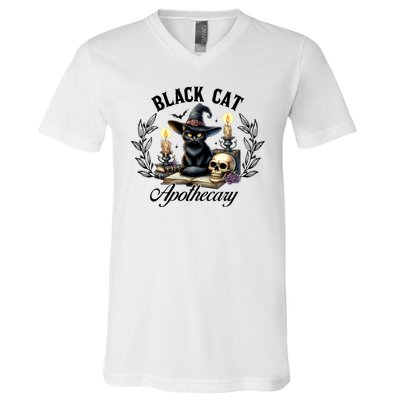 Black Cat Apothecary Funny Halloween Witchy Women Pet Love V-Neck T-Shirt