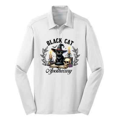 Black Cat Apothecary Funny Halloween Witchy Women Pet Love Silk Touch Performance Long Sleeve Polo