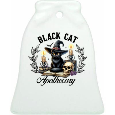 Black Cat Apothecary Funny Halloween Witchy Women Pet Love Ceramic Bell Ornament