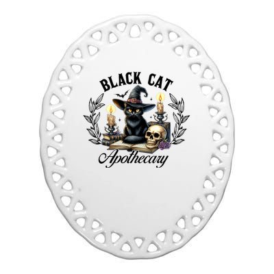 Black Cat Apothecary Funny Halloween Witchy Women Pet Love Ceramic Oval Ornament