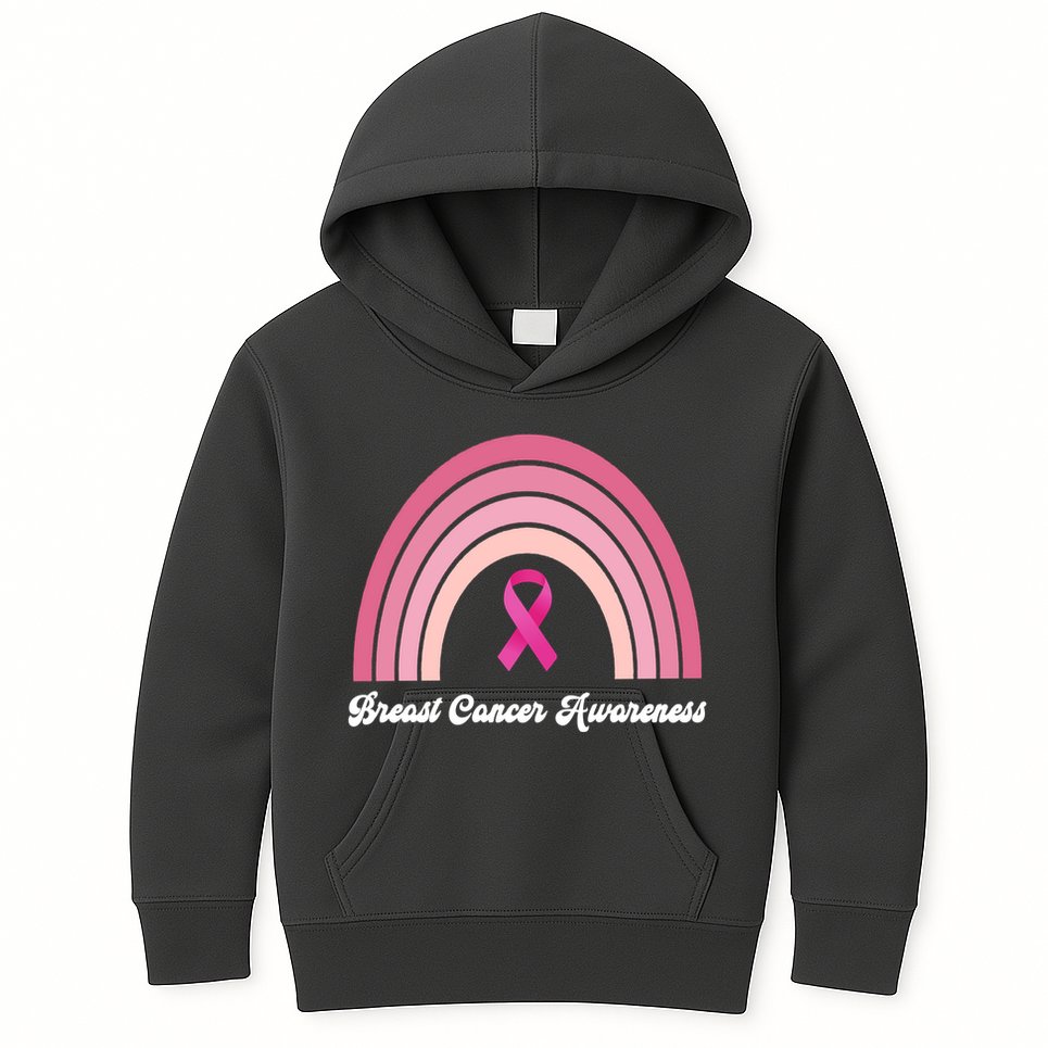 Breast Cancer Awareness Pink Rainbow Ribbon Kids Hoodie