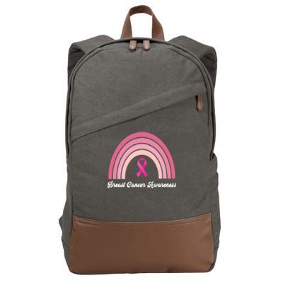 Breast Cancer Awareness Pink Rainbow Ribbon Cotton Canvas Backpack