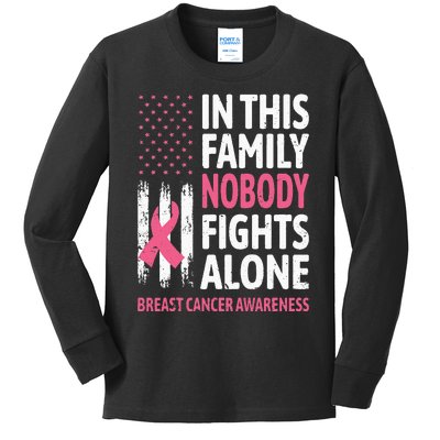 Breast Cancer Awareness Family Support Squad Breast Cancer Kids Long Sleeve Shirt