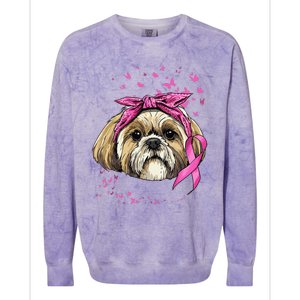 Breast Cancer Awareness Shih Tzu Dog Pink Ribbon Survivor Colorblast Crewneck Sweatshirt