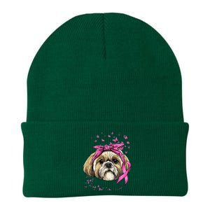 Breast Cancer Awareness Shih Tzu Dog Pink Ribbon Survivor Knit Cap Winter Beanie