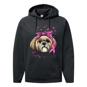 Breast Cancer Awareness Shih Tzu Dog Pink Ribbon Survivor Performance Fleece Hoodie