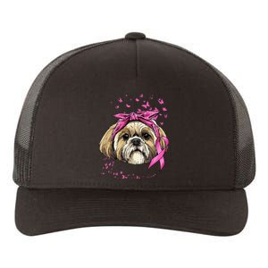 Breast Cancer Awareness Shih Tzu Dog Pink Ribbon Survivor Yupoong Adult 5-Panel Trucker Hat