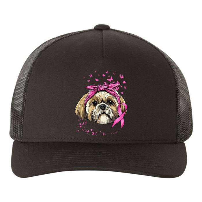 Breast Cancer Awareness Shih Tzu Dog Pink Ribbon Survivor Yupoong Adult 5-Panel Trucker Hat