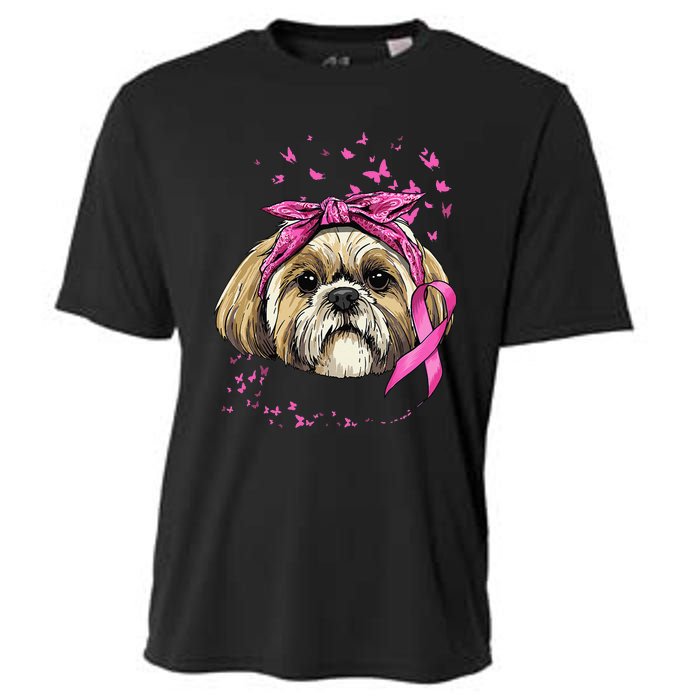 Breast Cancer Awareness Shih Tzu Dog Pink Ribbon Survivor Cooling Performance Crew T-Shirt