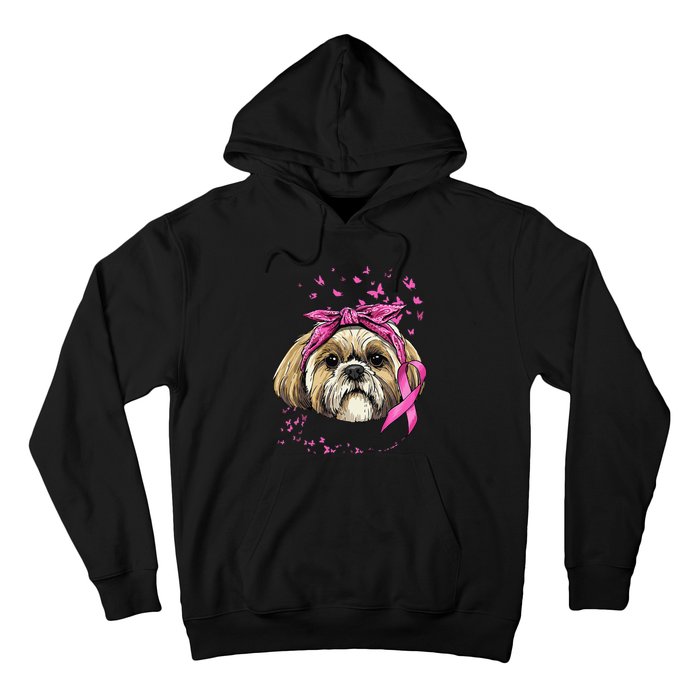 Breast Cancer Awareness Shih Tzu Dog Pink Ribbon Survivor Hoodie