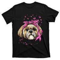 Breast Cancer Awareness Shih Tzu Dog Pink Ribbon Survivor T-Shirt