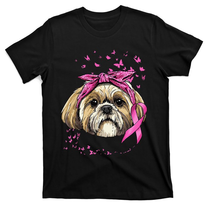 Breast Cancer Awareness Shih Tzu Dog Pink Ribbon Survivor T-Shirt