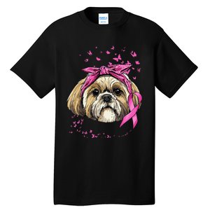 Breast Cancer Awareness Shih Tzu Dog Pink Ribbon Survivor Tall T-Shirt