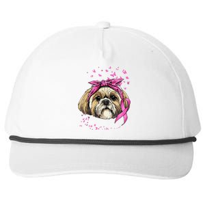 Breast Cancer Awareness Shih Tzu Dog Pink Ribbon Survivor Snapback Five-Panel Rope Hat