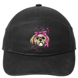 Breast Cancer Awareness Shih Tzu Dog Pink Ribbon Survivor 7-Panel Snapback Hat