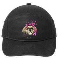 Breast Cancer Awareness Shih Tzu Dog Pink Ribbon Survivor 7-Panel Snapback Hat