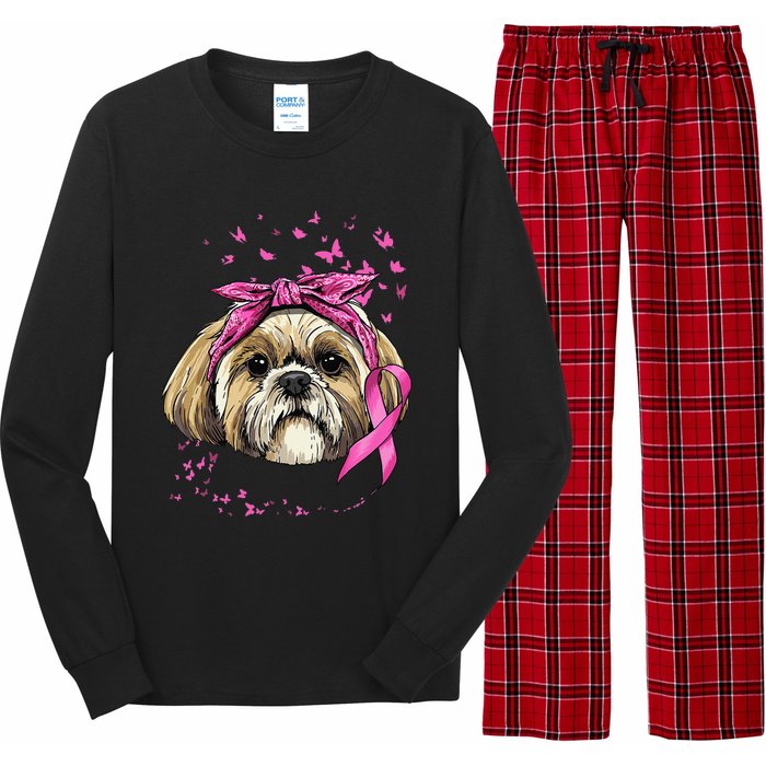 Breast Cancer Awareness Shih Tzu Dog Pink Ribbon Survivor Long Sleeve Pajama Set