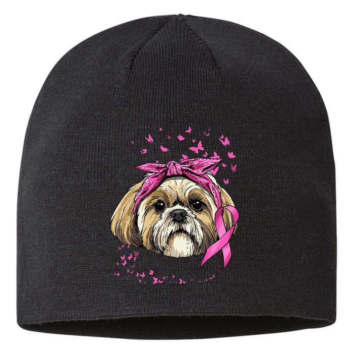 Breast Cancer Awareness Shih Tzu Dog Pink Ribbon Survivor Sustainable Beanie