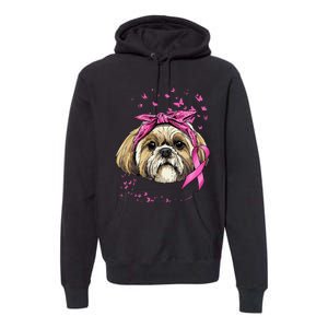 Breast Cancer Awareness Shih Tzu Dog Pink Ribbon Survivor Premium Hoodie