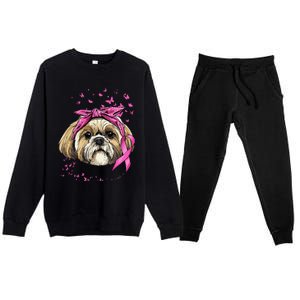 Breast Cancer Awareness Shih Tzu Dog Pink Ribbon Survivor Premium Crewneck Sweatsuit Set