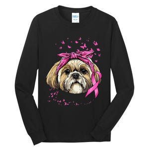 Breast Cancer Awareness Shih Tzu Dog Pink Ribbon Survivor Tall Long Sleeve T-Shirt