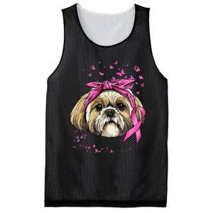 Breast Cancer Awareness Shih Tzu Dog Pink Ribbon Survivor Mesh Reversible Basketball Jersey Tank