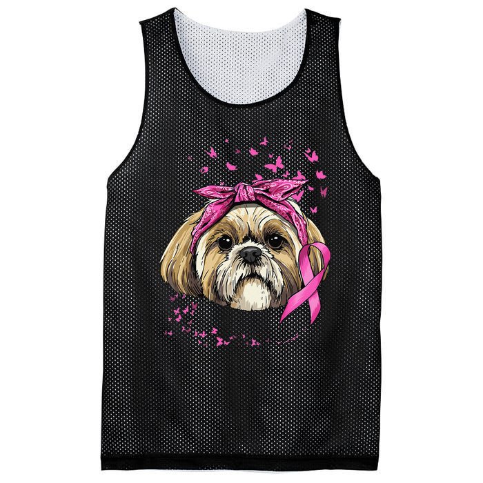 Breast Cancer Awareness Shih Tzu Dog Pink Ribbon Survivor Mesh Reversible Basketball Jersey Tank