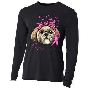 Breast Cancer Awareness Shih Tzu Dog Pink Ribbon Survivor Cooling Performance Long Sleeve Crew