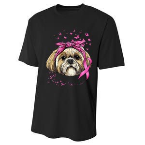 Breast Cancer Awareness Shih Tzu Dog Pink Ribbon Survivor Performance Sprint T-Shirt