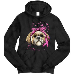 Breast Cancer Awareness Shih Tzu Dog Pink Ribbon Survivor Tie Dye Hoodie