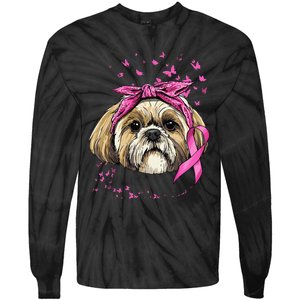 Breast Cancer Awareness Shih Tzu Dog Pink Ribbon Survivor Tie-Dye Long Sleeve Shirt