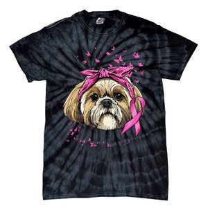 Breast Cancer Awareness Shih Tzu Dog Pink Ribbon Survivor Tie-Dye T-Shirt