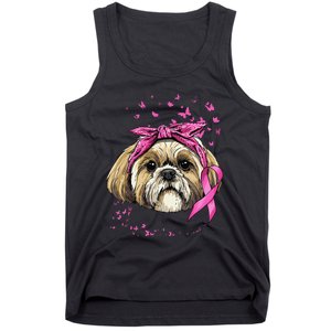 Breast Cancer Awareness Shih Tzu Dog Pink Ribbon Survivor Tank Top